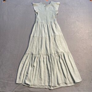 By The River Women’s Light Green Midi Dress, Ruffle Sleeves, lined, size S